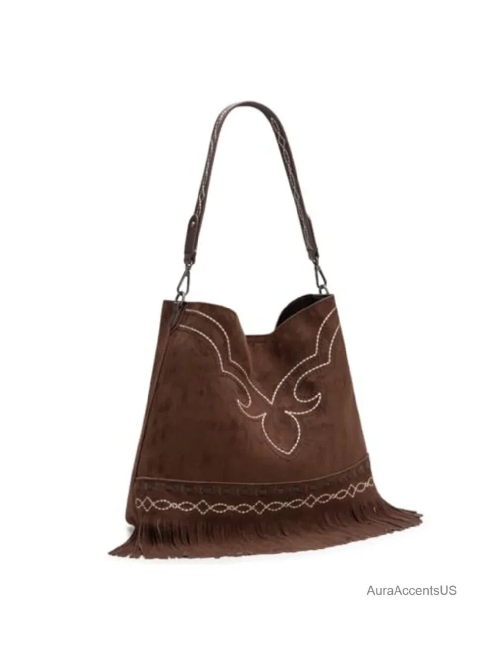 Faux Leather Suede-Like Hobo Bag Fringe Shoulder Bag Large